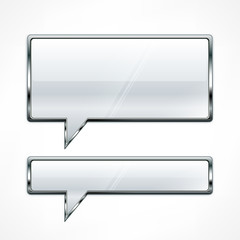 Square speech bubbles with metallic border on white, vector