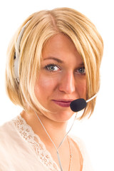 Business customer support operator woman smiling.