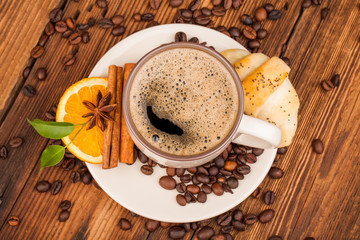 cup of coffee and beans