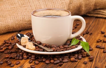 Deurstickers Koffie kopje en koffiebonen