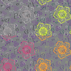 Heart with stylized flowers.Set of seamless pattern or backgroun