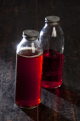 Laboratory glassware with red fluid