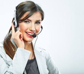 Portrait of woman customer service worker, call center smiling