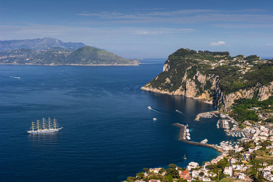 bird's-eye view of the city and port. Italy. Capri. Marina Grand