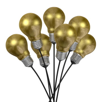Bouquet of golden light bulbs with aluminium caps