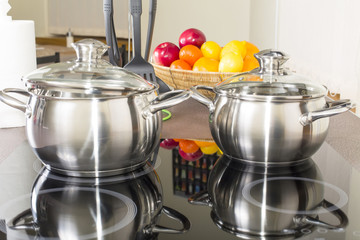 ceramic hob with pans