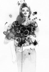 woman in dress . watercolor illustration