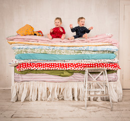 Children on the bed - Princess and the Pea.