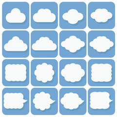 vector icon set, collection of cloud icons, white on blue backgr