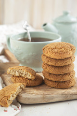 Oatmeal cookies and cup of tea