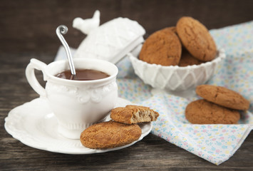 Oatmeal cookies and cup of tea
