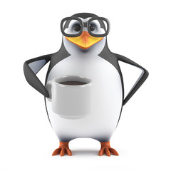 Academic penguin has a cuppa
