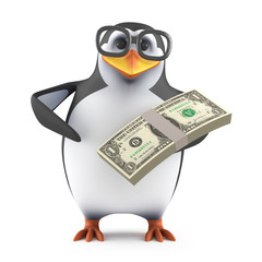 Academic penguin with US dollars to spend