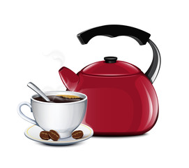 Cup Of Coffee And Kettle