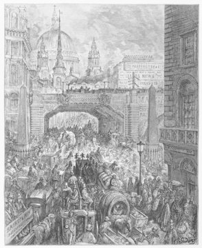 Fototapeta Ludgate Hill in the Street - Dore's London: a Pilgrimage