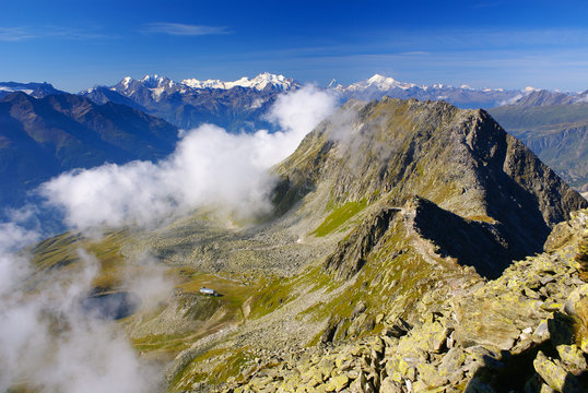 Alpine Alps mountain landscape at Jungfraujoch, Top of Europe Sw