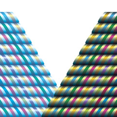 composition of the horizontal pipe wrapped with bright ribbons