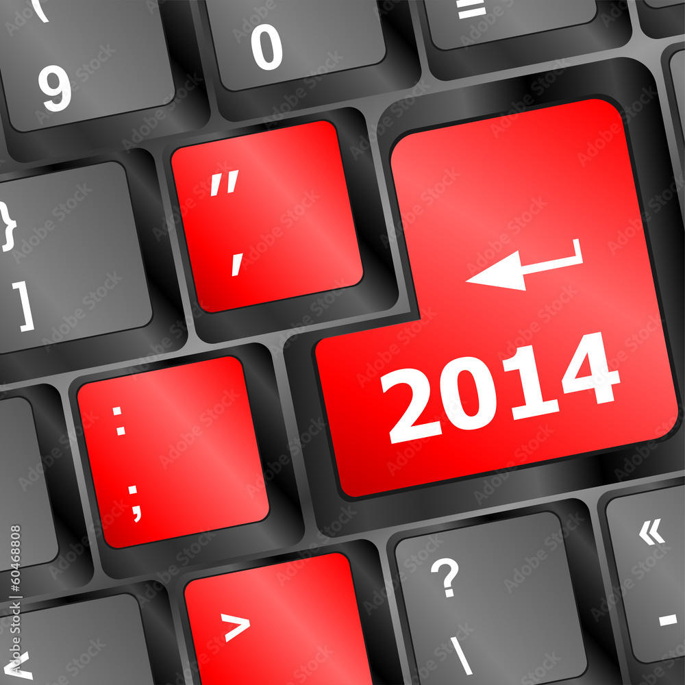 Aufkleber new year concept: 2014 key on the computer keyboard