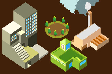 building and factory cute isometric.infographic elements
