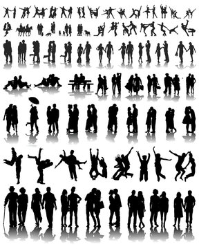 Silhouettes with  shadows of couples, vector