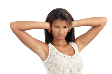Fototapeta premium African american woman with her hands covering the ears