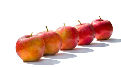 Fototapeta na wymiar Five red apples on white background