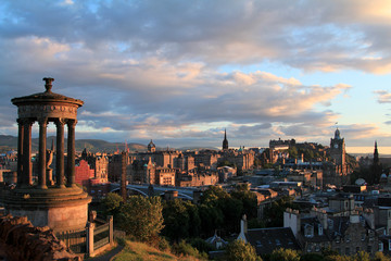 Edinburgh Scotland sunset skyline from Calton Hill