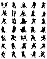 Black silhouettes of tango players, vector