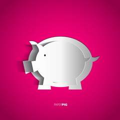 Paper pig cutted from paper - vector card