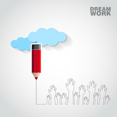 Conceptual dream work identity illustration  - pencil and hands