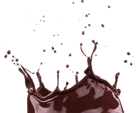 Chocolate splash over white background