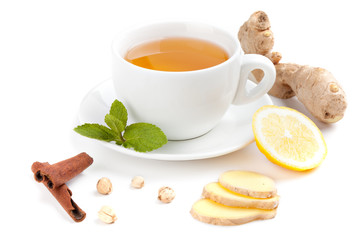 Healthy ginger tea with lemon and spices