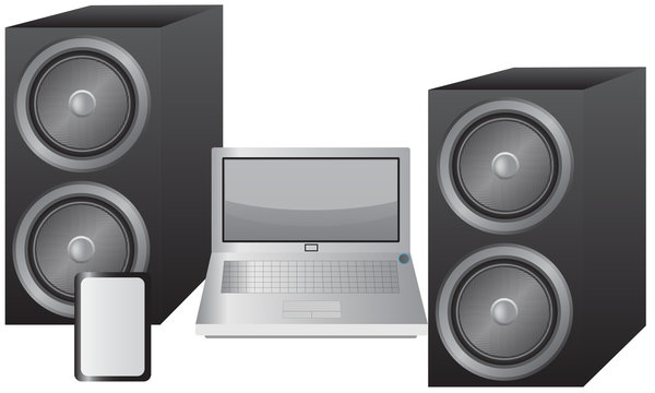 Laptop, Tablet and Speakers