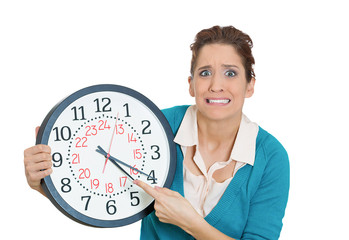 Stressed, anxious woman, student running out of time