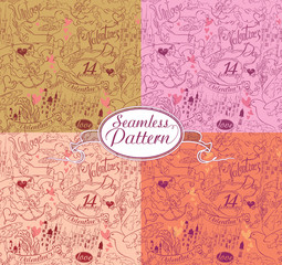 Seamless pattern Happy Valentine's Day. Four color variations.