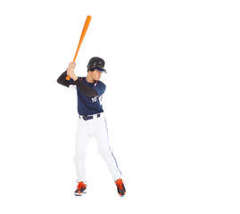 Baseball player prepare pose  with bat on the side.