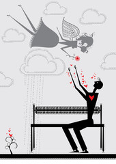 Love illustration. Man in love and angel girl.