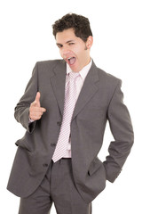 Happy hispanic young business man with thumbs up gesture