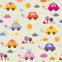 cute animals driving cars note book paper kids pattern