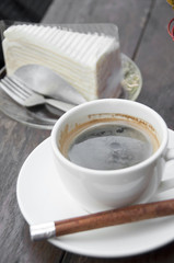 Coffee and crape cake.