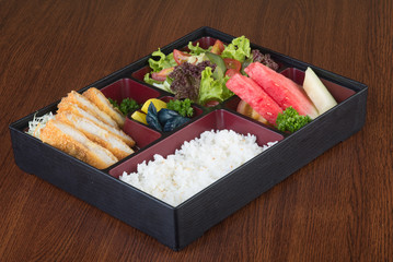 japanese cuisine. lunch box set on the background