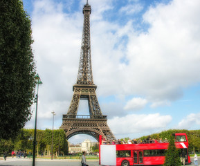 Paris, La Tour Eiffel. Beautiful view of famous tower from Champ