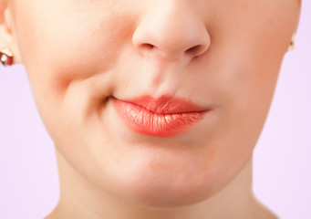 Beautiful woman red lips close up