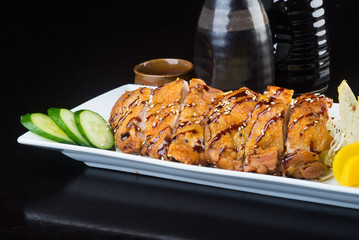 japanese cuisine. fried chicken on the background