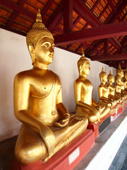A row of golden buddha statue