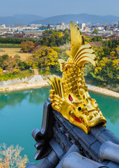 Fish sculpture of Okayama castle in Japan