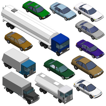 Set of Various Isolated 3d Cars 