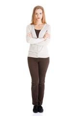 Fototapeta premium Portrait of beautiful casual serious woman.