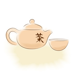 Traditional oriental teapot with Chinese hieroglyph 