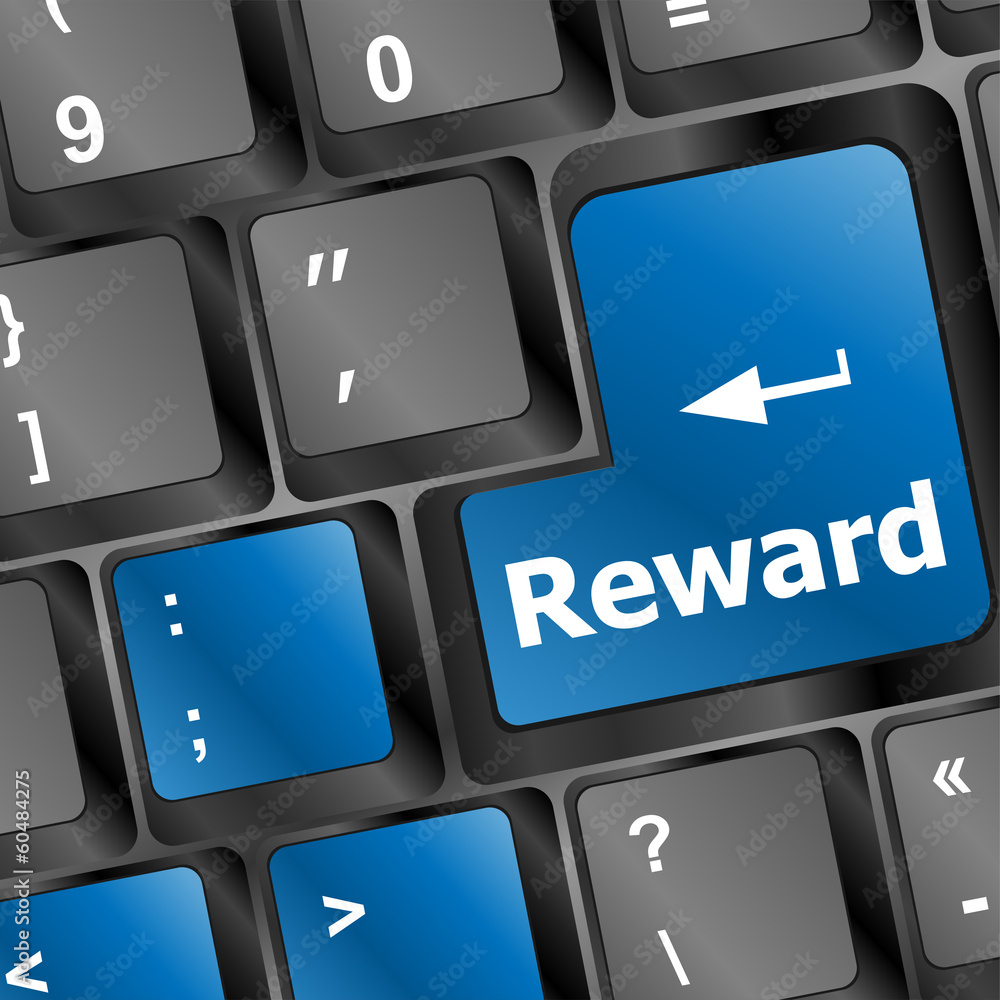 Poster concept of success, with reward message on enter key of keyboard